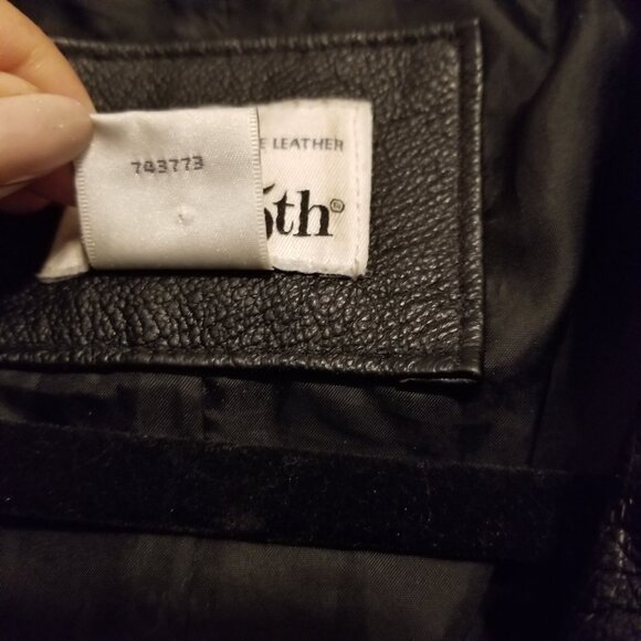 Genuine Leather Jacket Black with Waist Tie Collared Medium East 5th Vintage - Picture 12 of 15